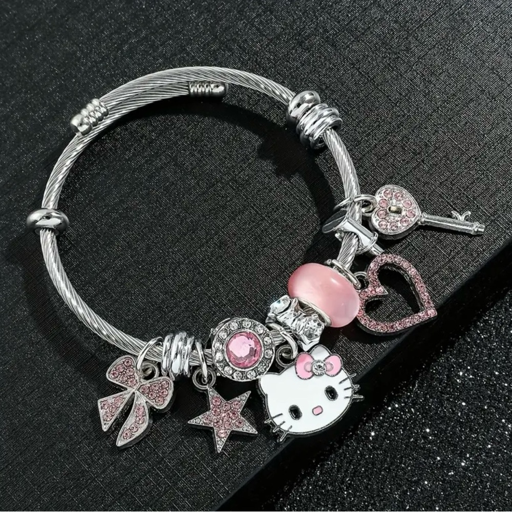 Sanrio Hello Kitty Charm Bracelet - Unique Silver Metal - 1 Size Fits All NEW
